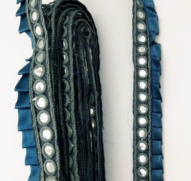 Grey Satin Pleated Lace Trim, Mirrored Fringe Trimming, Approx. 30mm wide